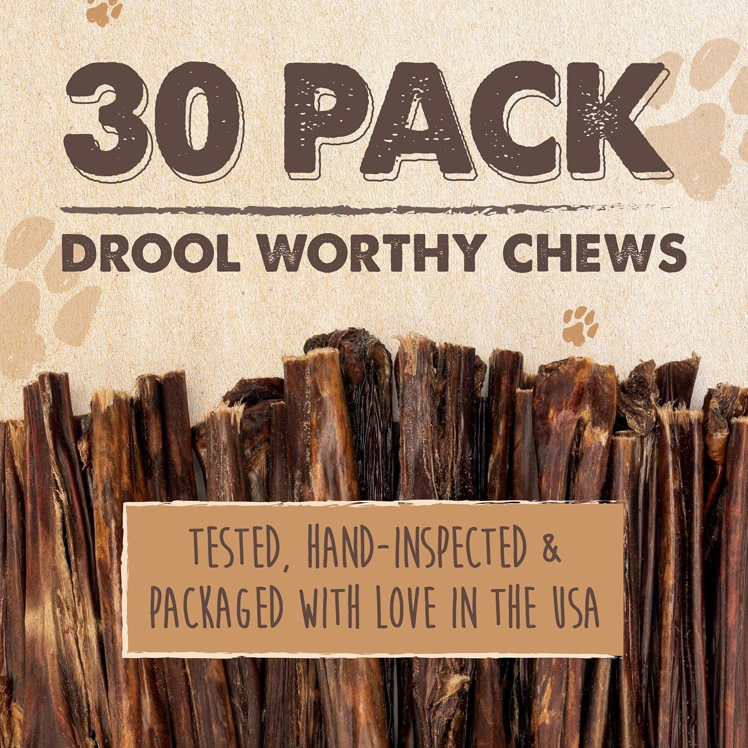 Close up of 6 inch beef gullet sticks for dental health