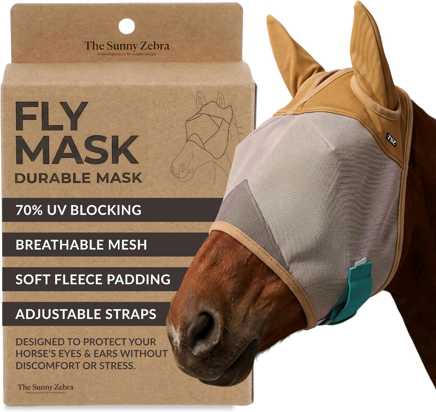 TSZ Horse Fly Mask - UV Block 70% Breathable Soft Fleece Padding Fly Masks for Horses Flymask Durable Fly Control Comfortable Adjustable Straps All-Day for Equines - Image 12