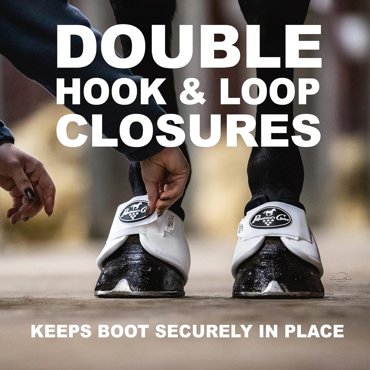 Anti-turn knob detail on professional choice equine overreach boot