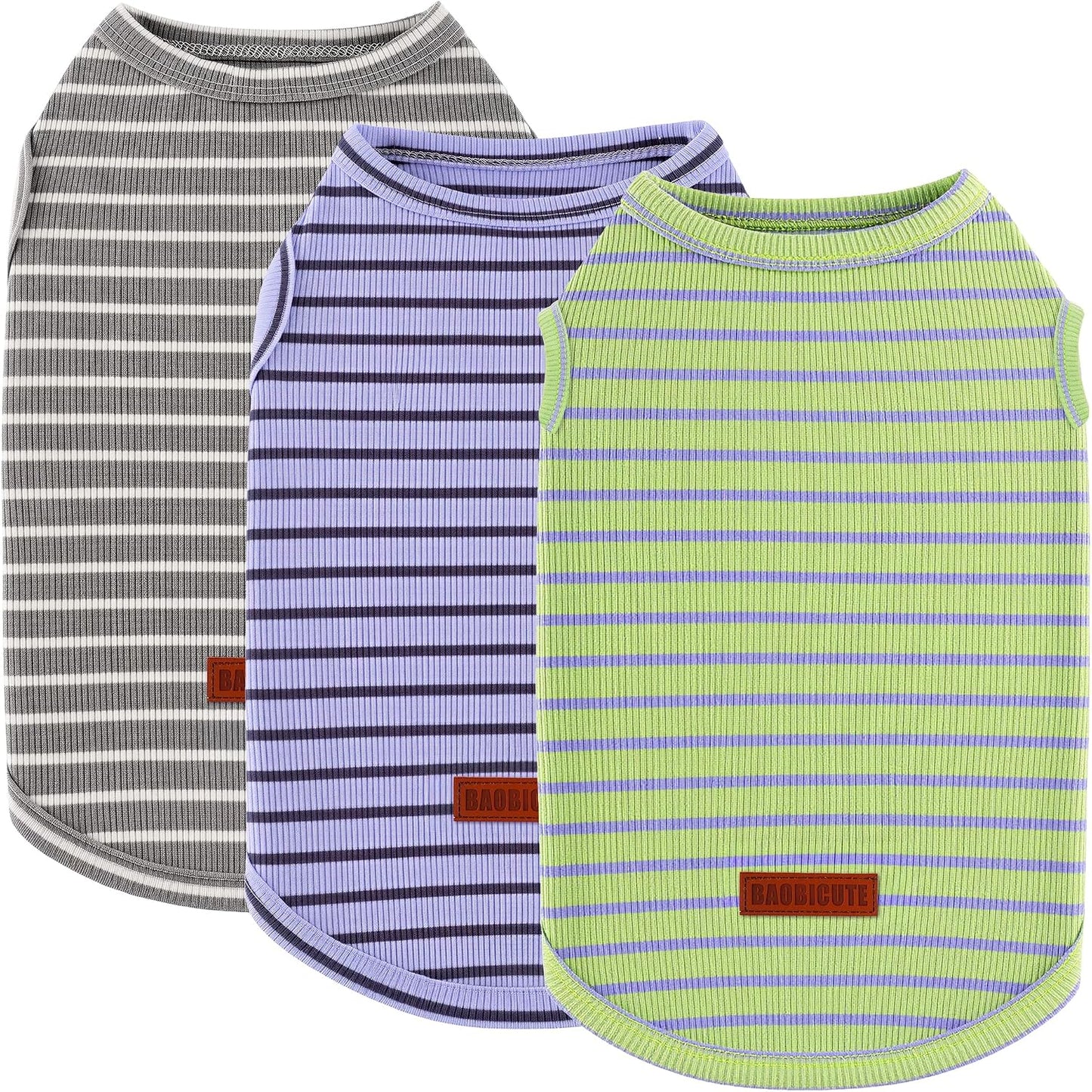 3Pack Dog Shirt Cotton Striped T-Shirts Stretchy Comfortable Pet Vest for Puppy and Cat Super Soft Dog Shirts Vest Sleeveless Breathable Basic Clothes for Small Medium Large Boy Girl Dogs - Image 12