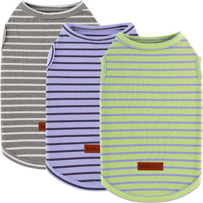 3Pack Dog Shirt Cotton Striped T-Shirts Stretchy Comfortable Pet Vest for Puppy and Cat Super Soft Dog Shirts Vest Sleeveless Breathable Basic Clothes for Small Medium Large Boy Girl Dogs - Image 12