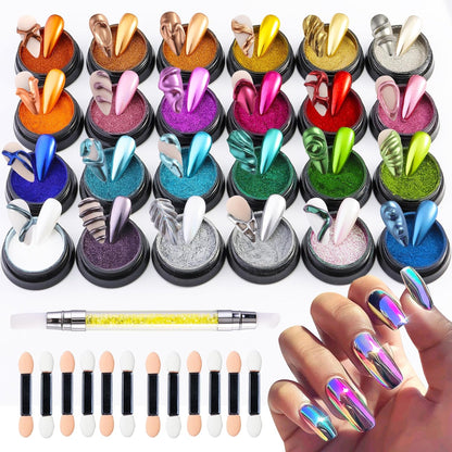 Nailwind 24 colors chrome nail powder kit front view with applicators