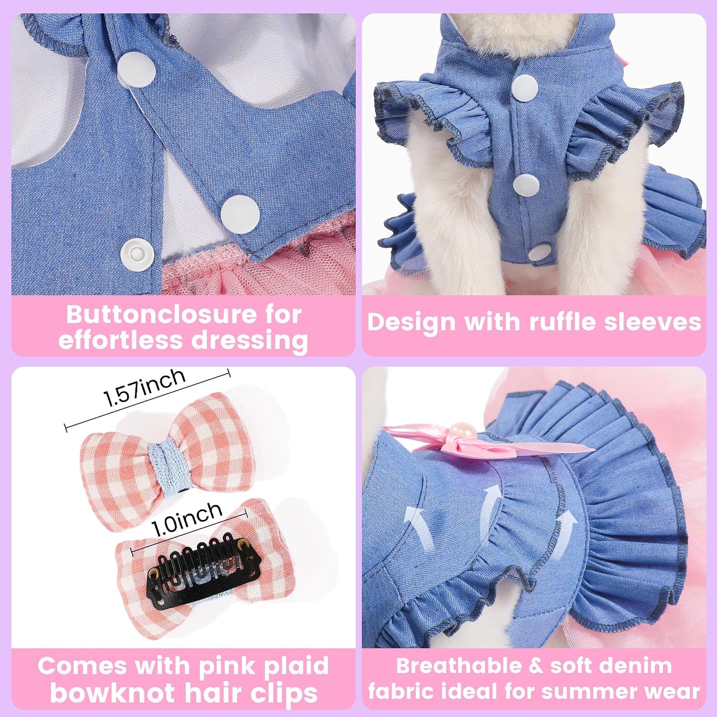 Back view of miniature dog wearing pink tulle outfit