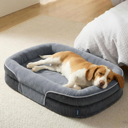 Bedsure Orthopedic Dog Beds Large Sized Dog - 360 degrees Oval Bolster Large Dogs Bed for Senior Dogs with Waterproof Washable Cover, Big Comfort Pet Sofa Couch with Ultra-Soft Fleece, Grey, 35" - Image 1