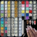 Opmadm 8 boxes 3D nail charms front view showcasing organized storage and colorful gems