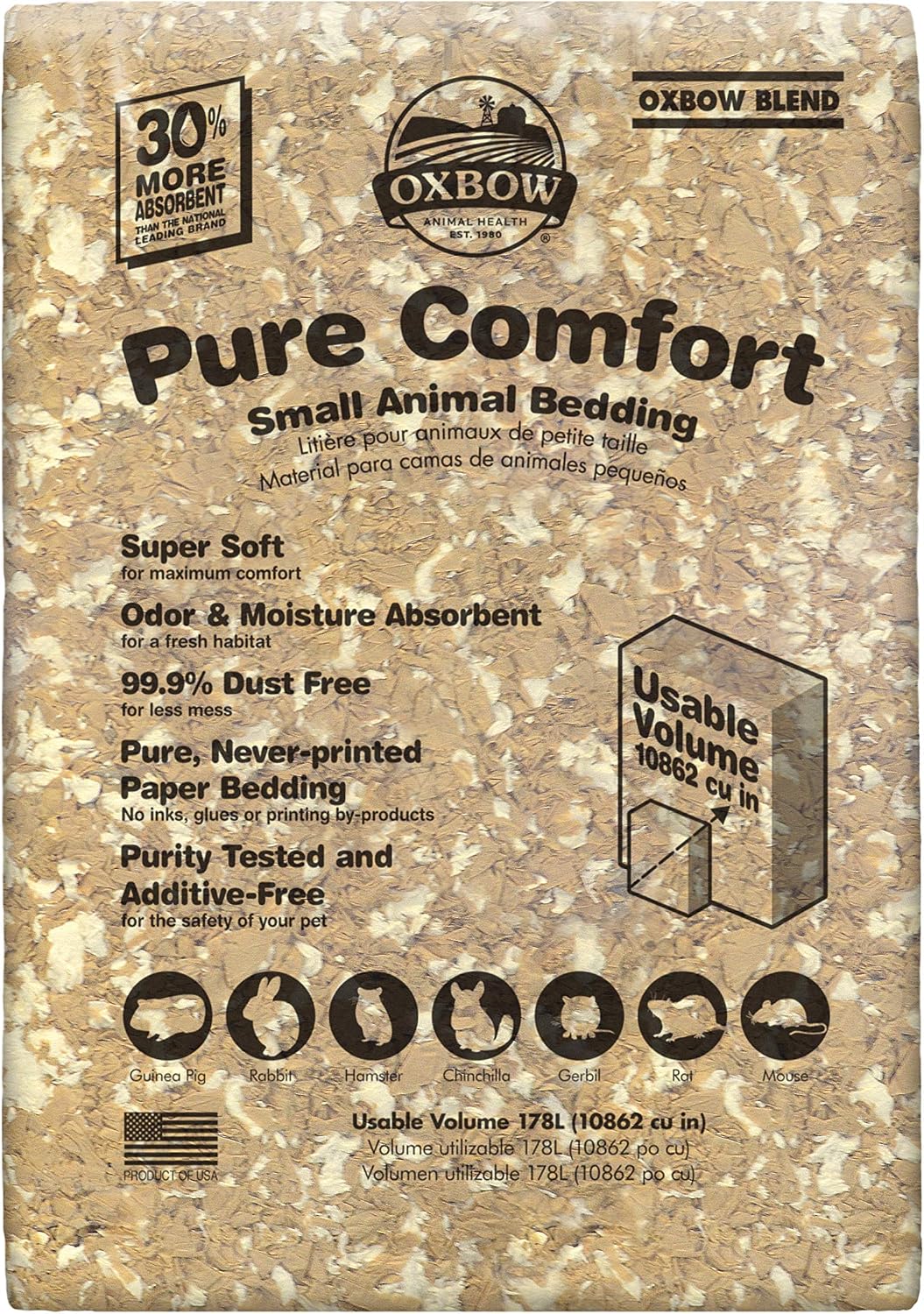 Oxbow Pure Comfort Small Animal Bedding, Odor & Moisture Absorbent Litter for Bunny Litter Box, Low Dust Bedding for Guinea Pig Cage, White Paper, 36 Liter Bag - Image 15