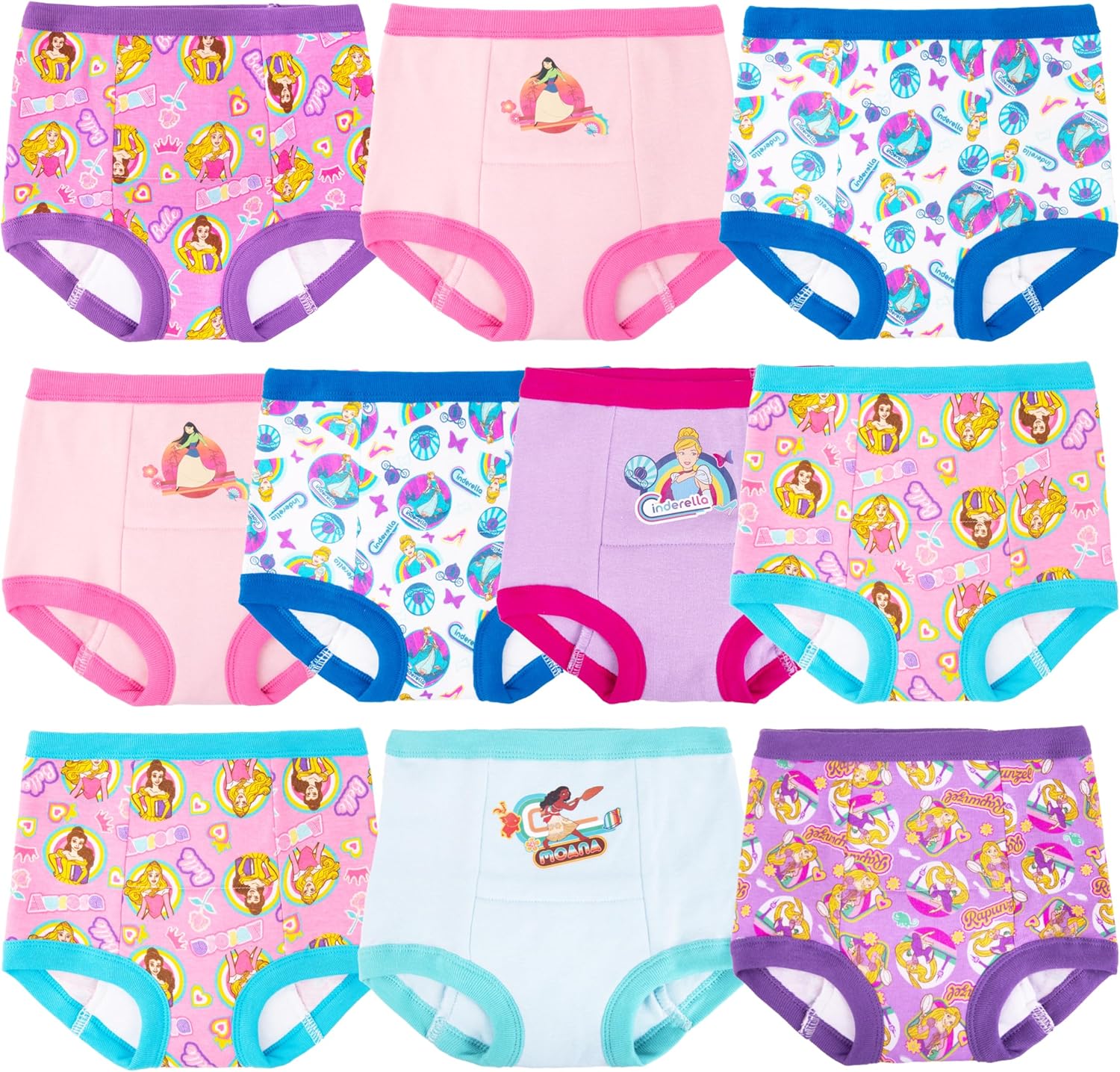 Disney Girls Princess Potty Training Pants and Panty multipack front view showing toddler underwear pack.