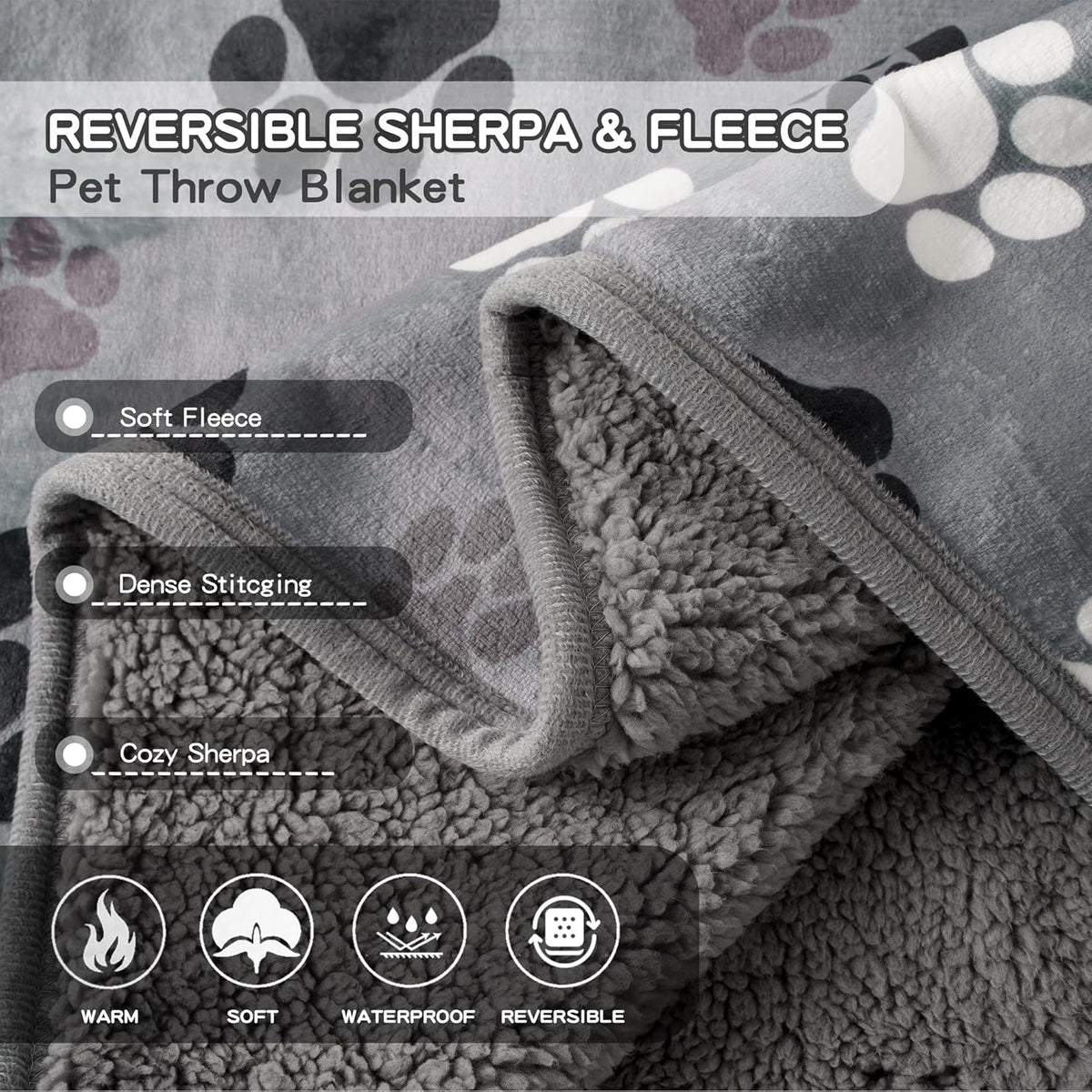Large dog resting comfortably on the soft plush side of the CAPT.SNOOZE grey pet blanket