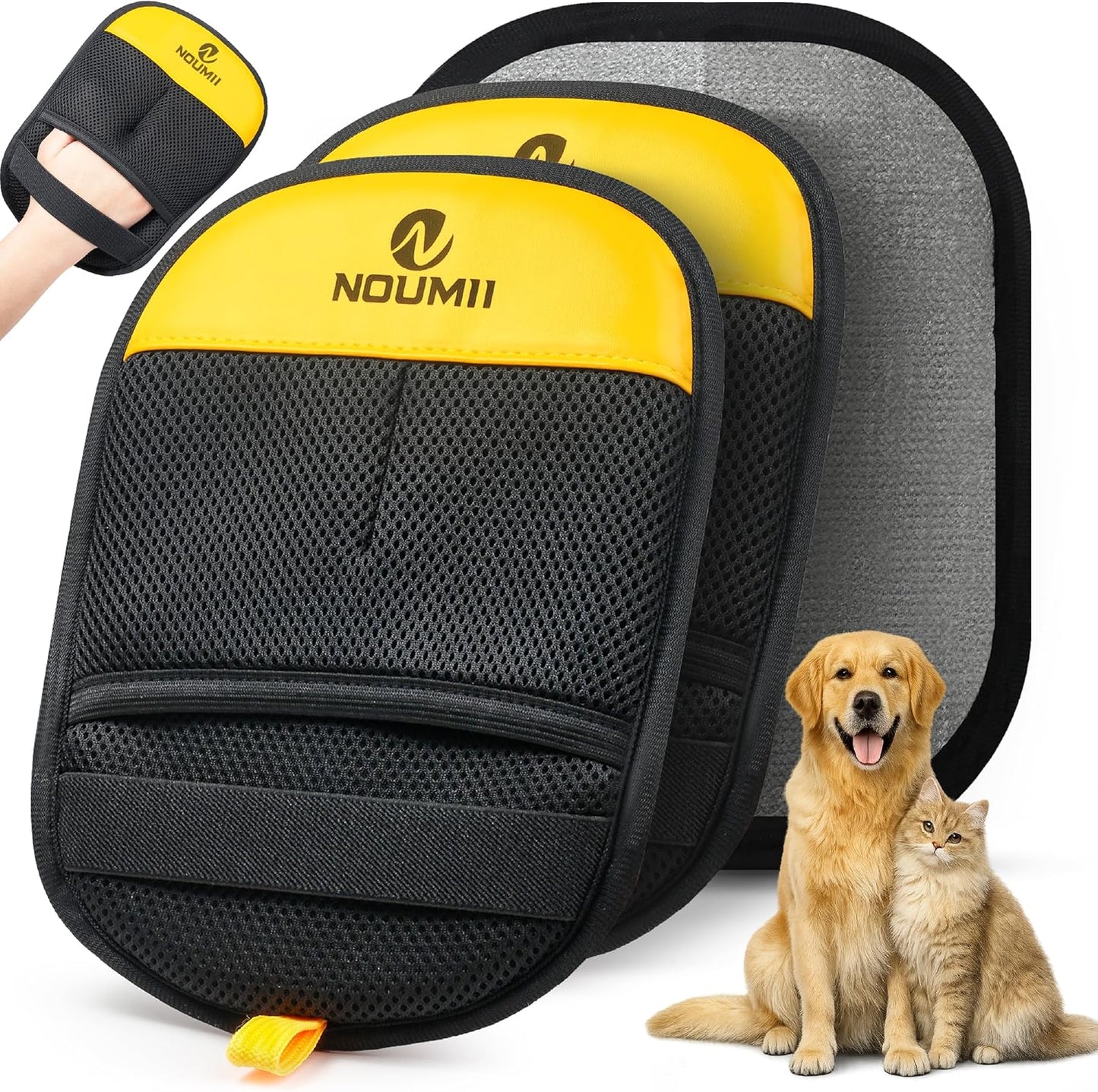 Noumii pet hair removal glove 2 pack front view for grooming