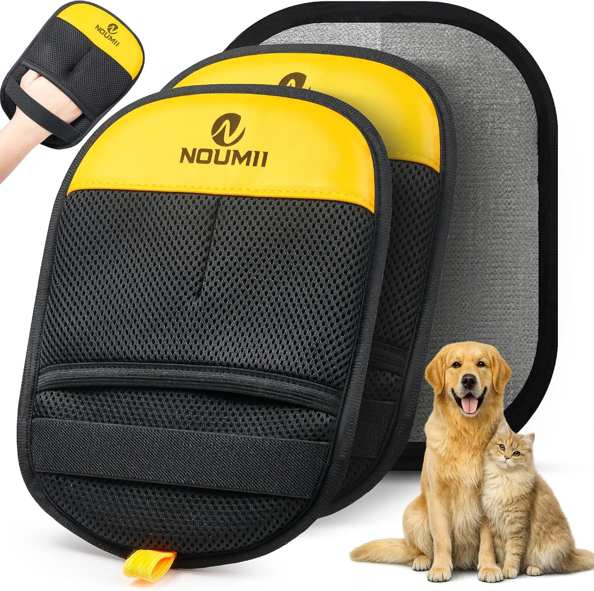 Noumii pet hair removal glove 2 pack front view for grooming
