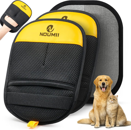 Noumii pet hair removal glove 2 pack front view for grooming