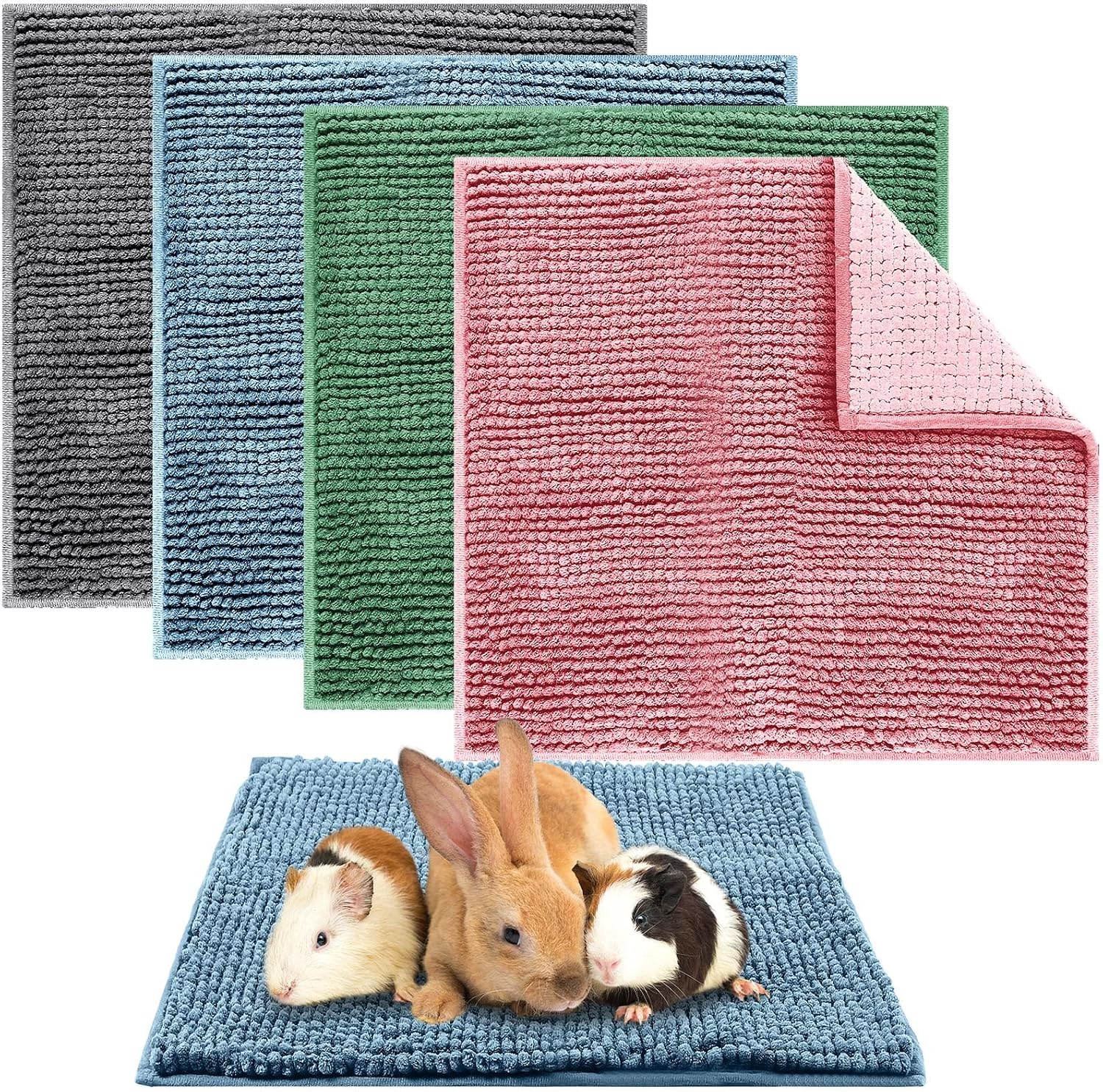 Amylove 4 Pcs Guinea Pig Cage Liner 16 x 24 Inch Washable Chenille Pee Pads Pet Dog Cat Bedding Training Mat Reusable for Small Animals Puppy Bunny Hamster Chinchilla - Image 11