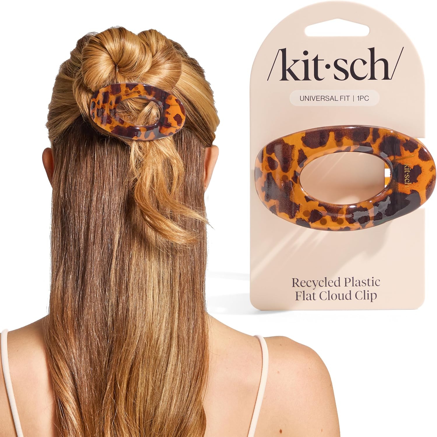 Kitsch Medium Flat Claw Clip in Tortoise shell design front view