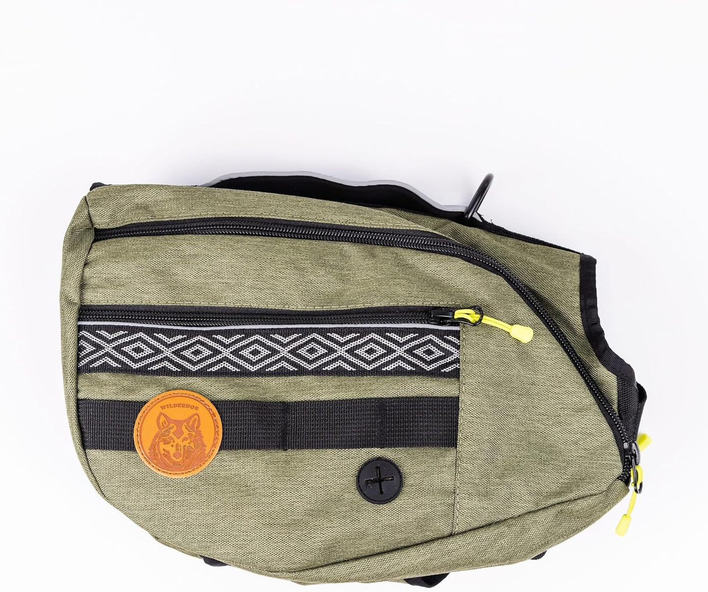 Wilderdog dog backpack front view showing integrated harness design