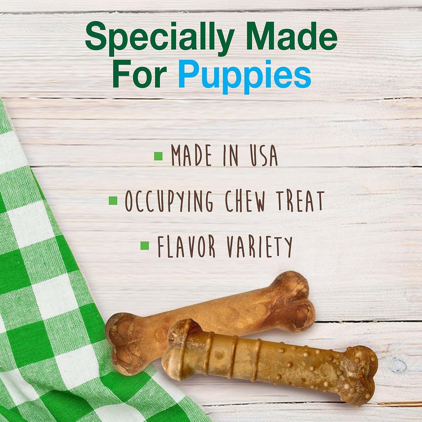 Back of Nylabone Healthy Edibles puppy treat packaging