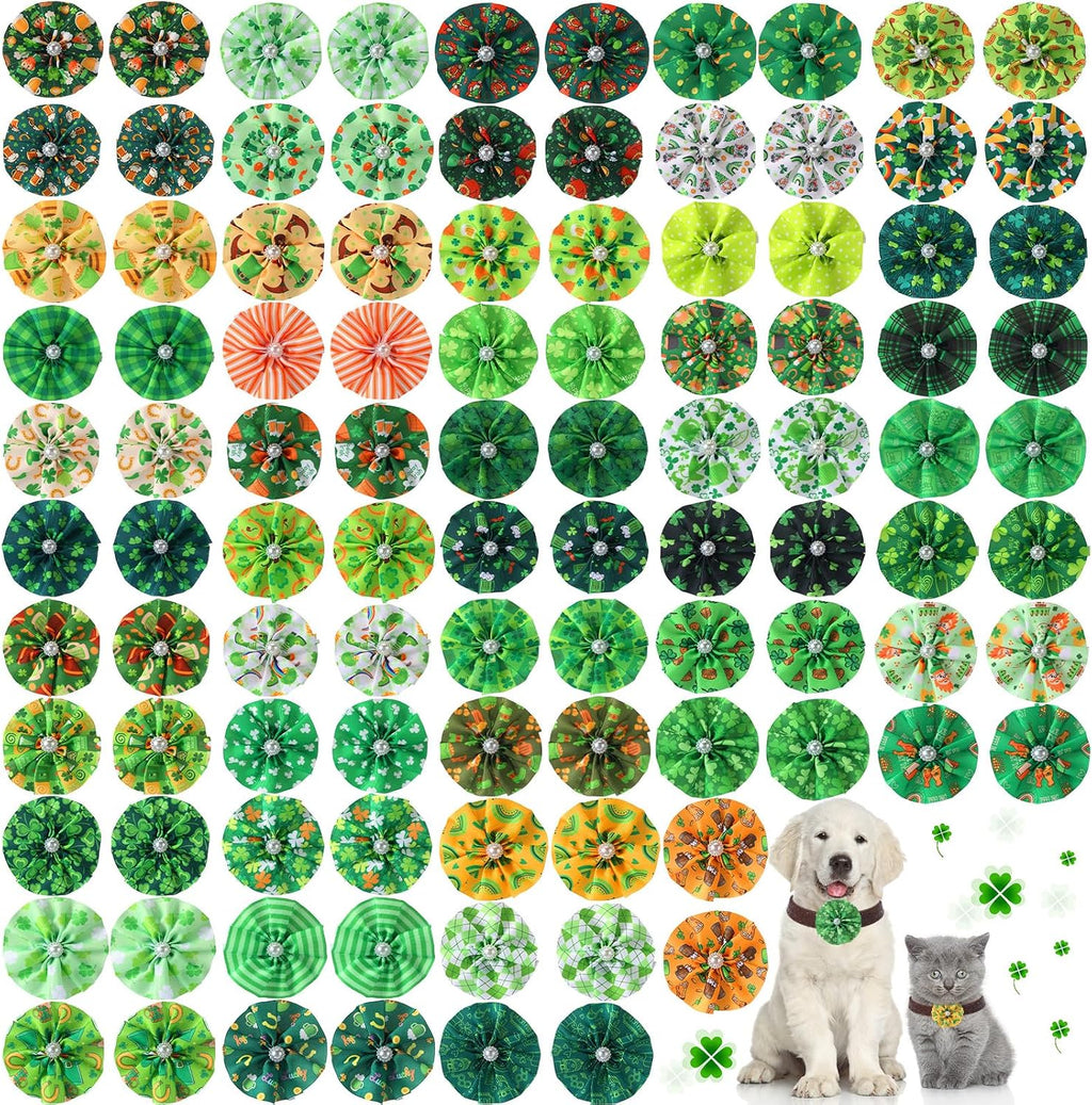 Sweetude pet collar flowers bulk set front view showing multiple green and orange holiday designs