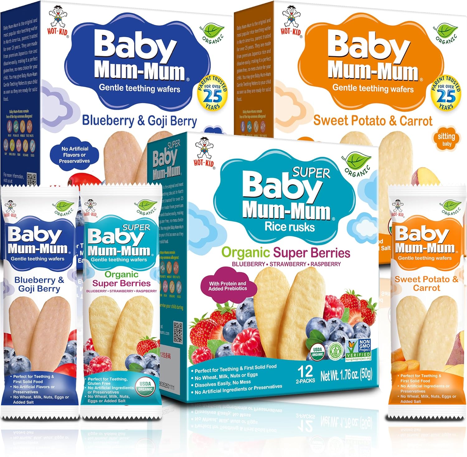 Baby Mum-Mum Organic Gentle Teething Crackers Variety Pack front view