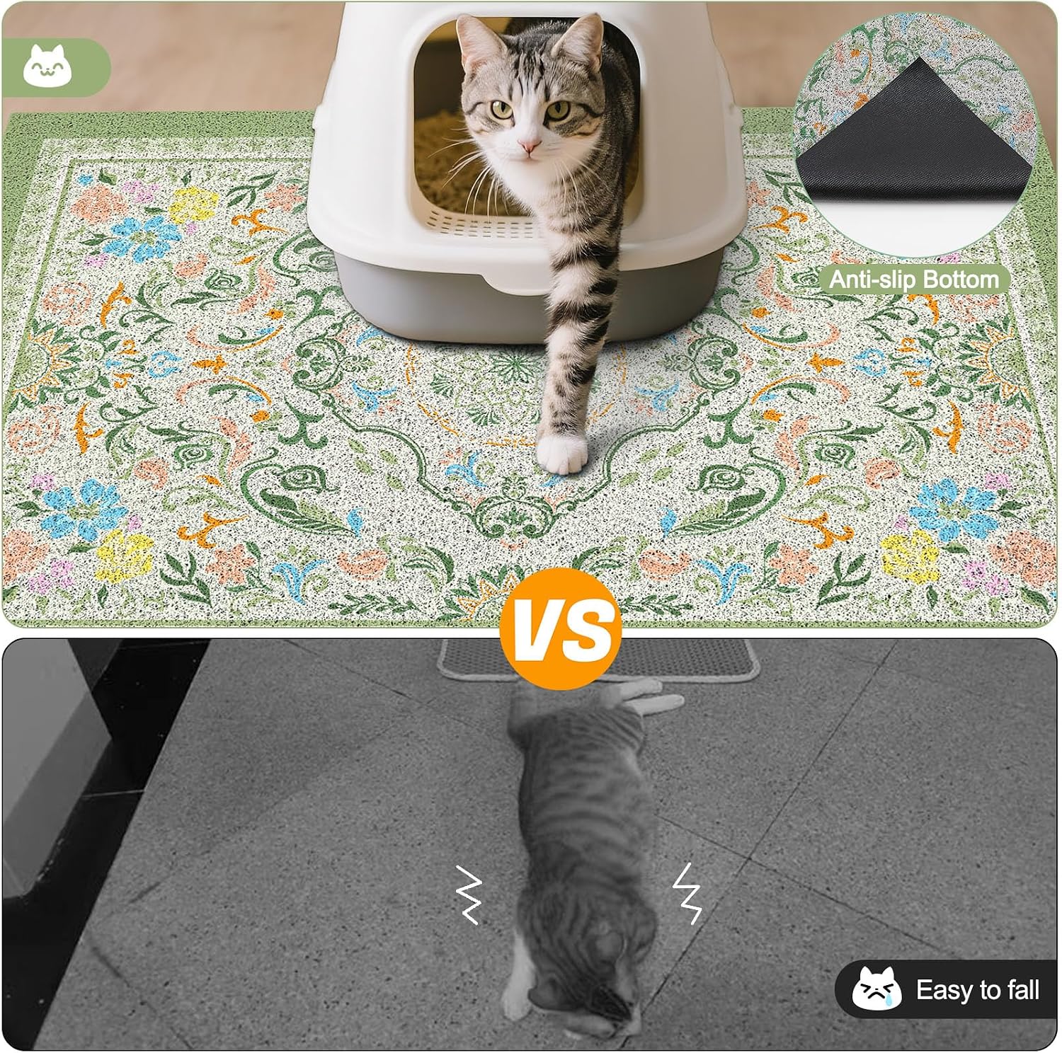 Washable cat litter mat being rinsed with water for easy cleaning