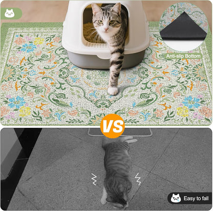 Washable cat litter mat being rinsed with water for easy cleaning