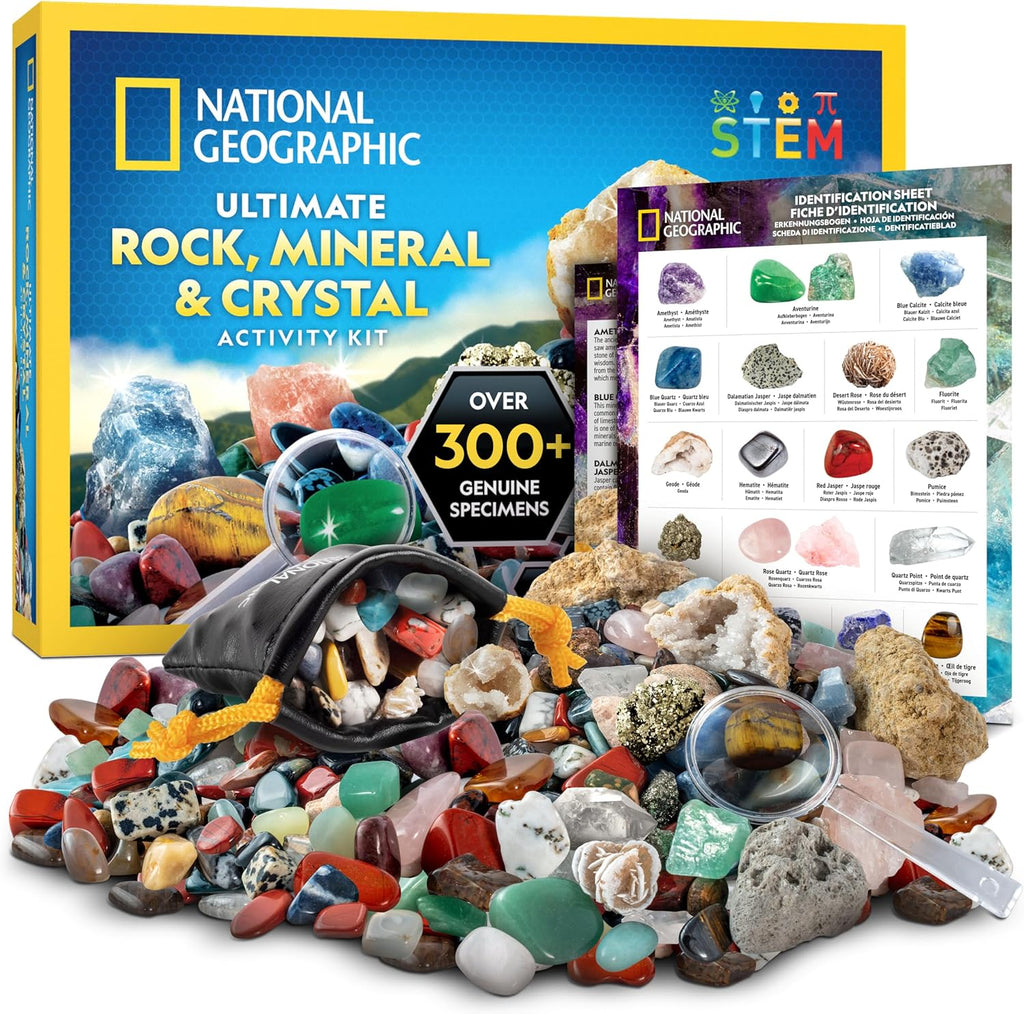 National Geographic Rock Collection Box front view showcasing packaged gemstones and crystals kit.