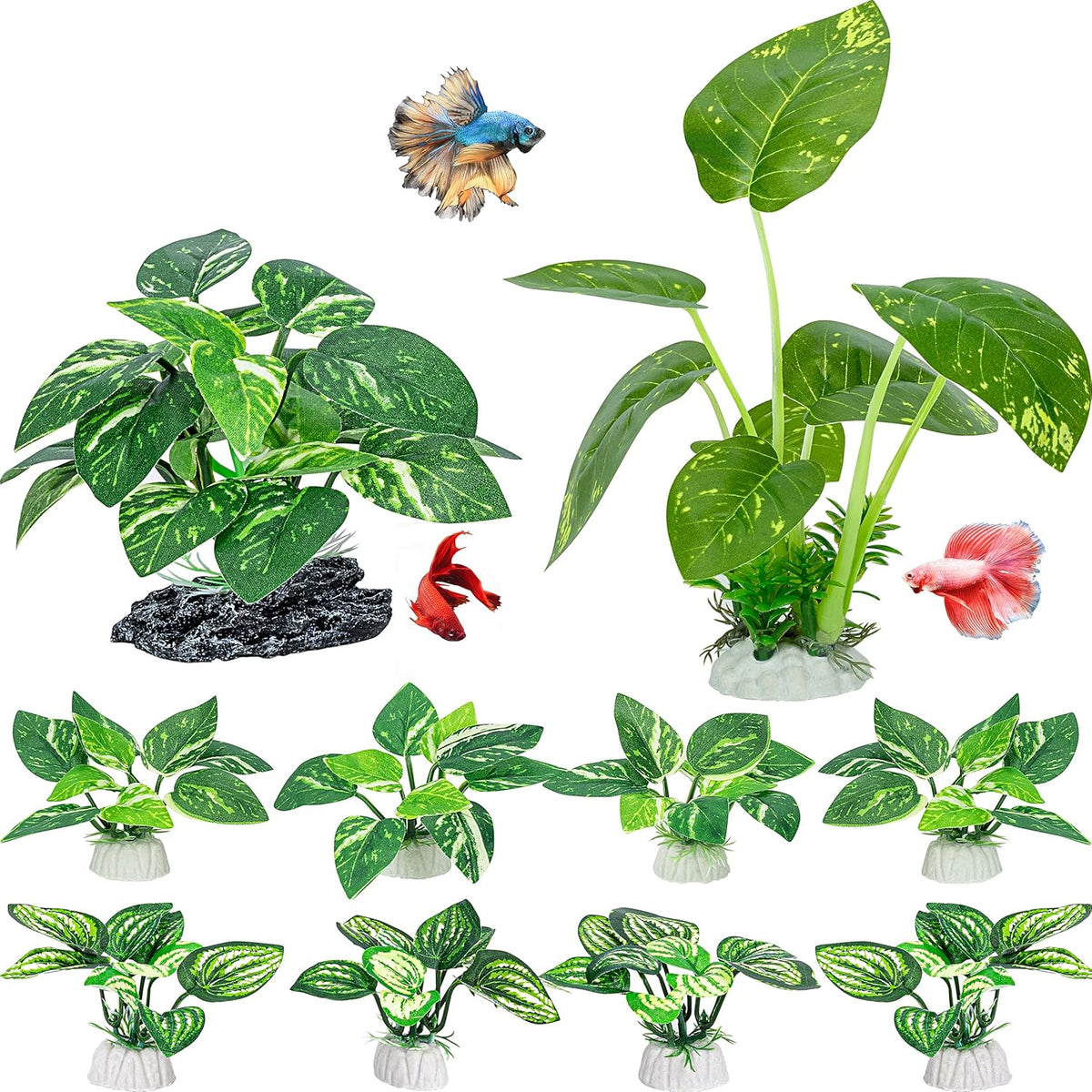 MyLifeUNIT Betta Fish Tank Decor front view showcasing ten pack silk aquarium plants.