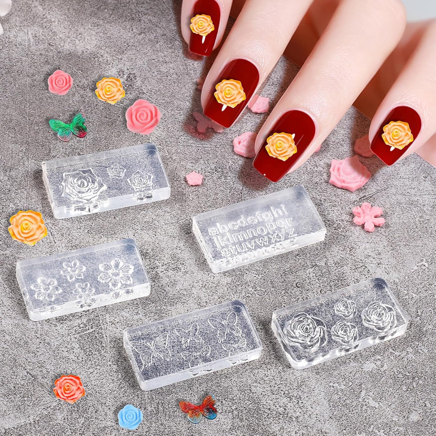 Wenewfine 5 Pcs Flower Nail Charm Molds set front view