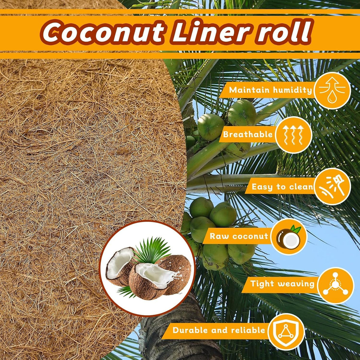 Close up view of natural coco coir terrarium liner material.
