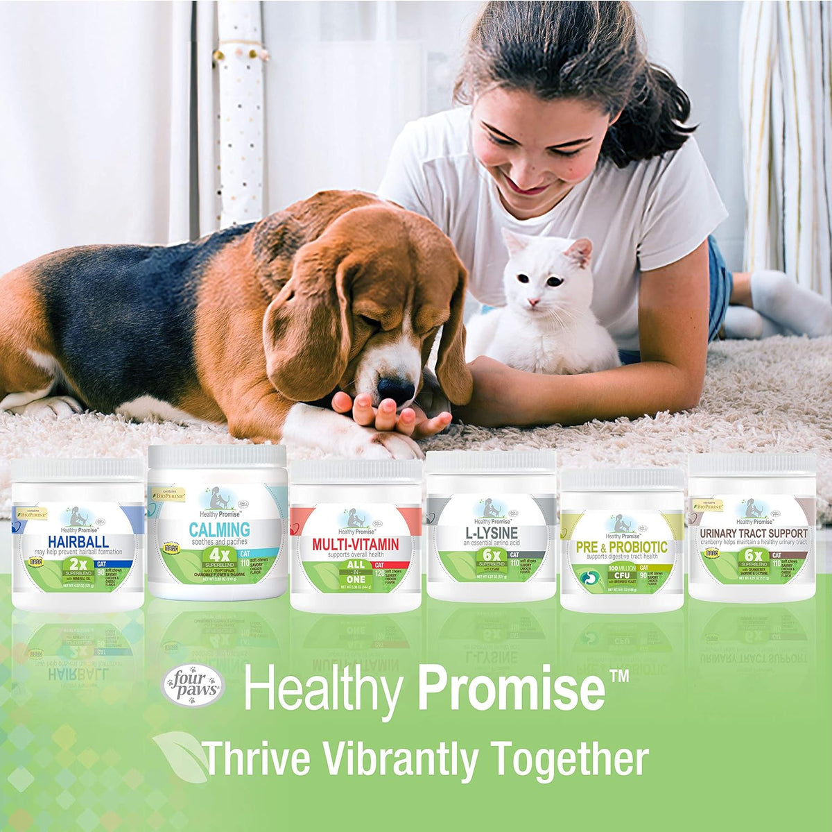 National Animal Supplement Council quality seal on Four Paws cat supplement container