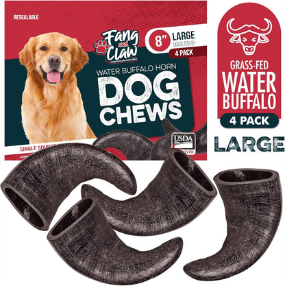 4 Pack Water Buffalo Horns for Dogs, Large 8 Inch - Natural Antler & Rawhide Bone Alternative for Aggressive Chewers, Long Lasting Single-Source Grass-Fed Dog Chew - Image 8