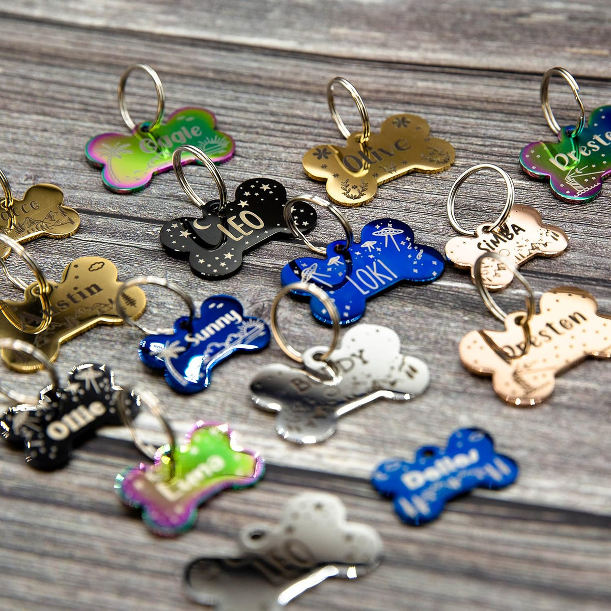 PetANTastic durable metallic pet name tag attached to a collar with split ring