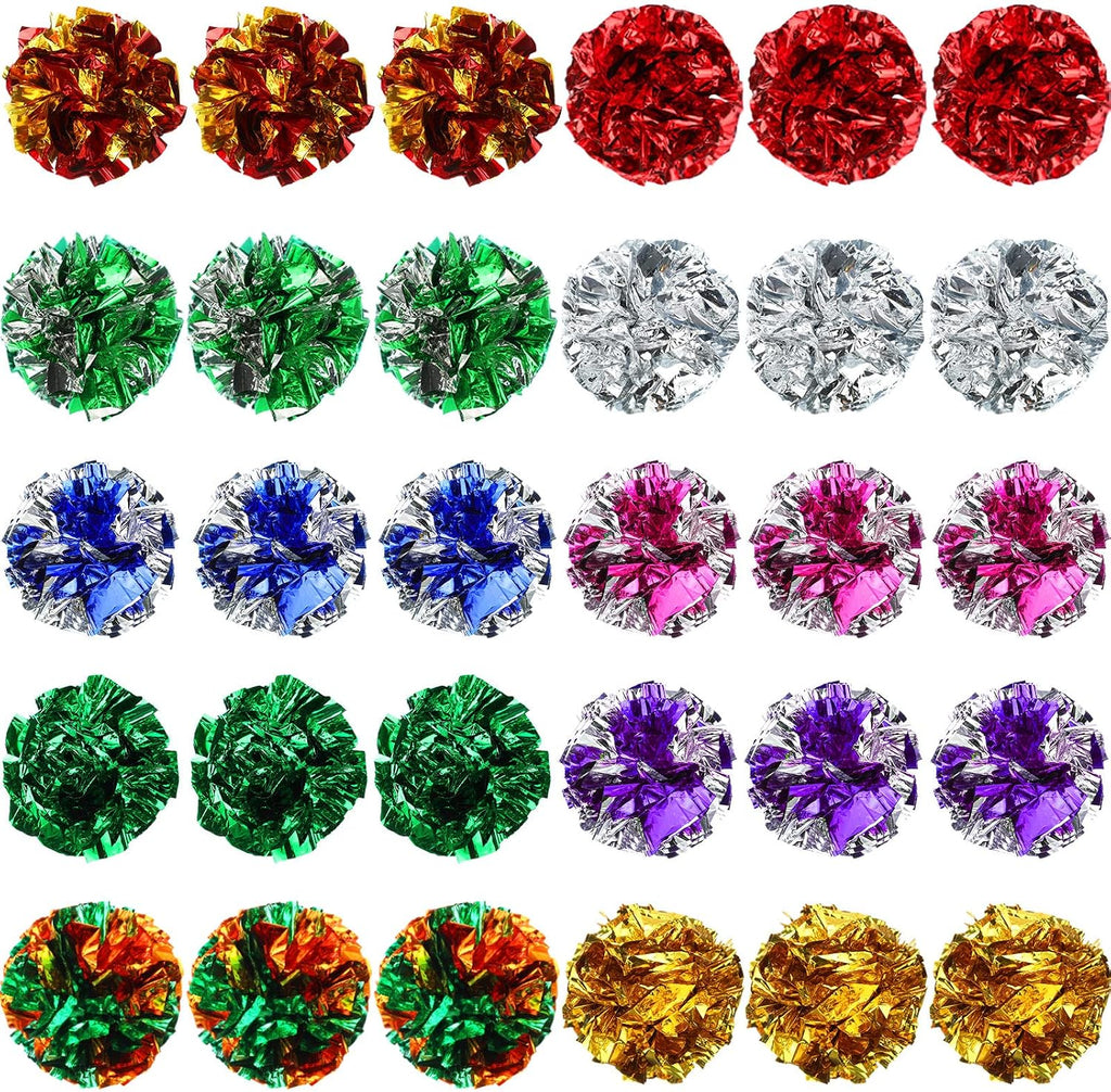 Silkfly Mylar Cat Crinkle Balls thirty pack front view showcasing vibrant metallic colors.
