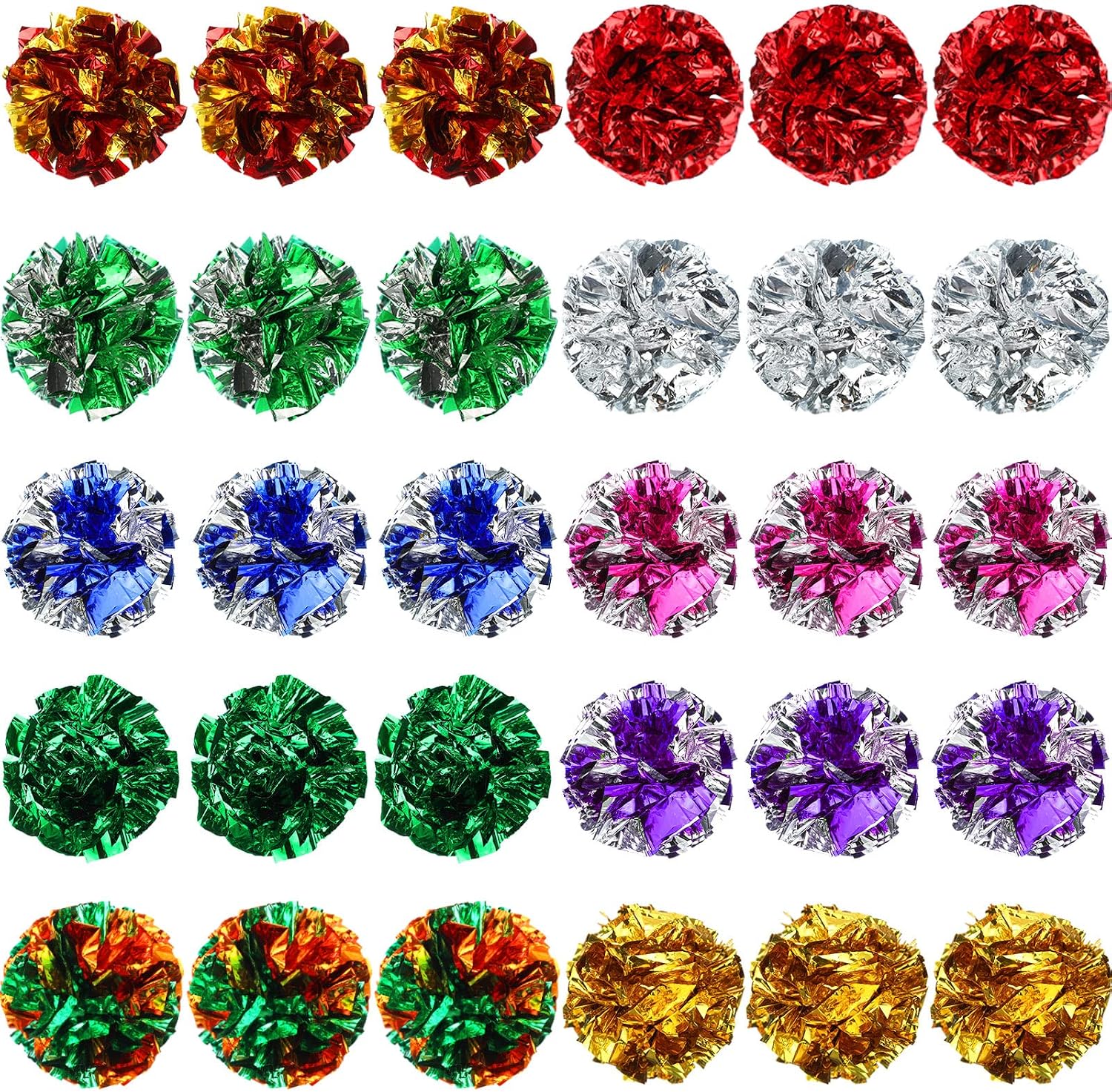 Silkfly Mylar Cat Crinkle Balls thirty pack front view showcasing vibrant metallic colors.