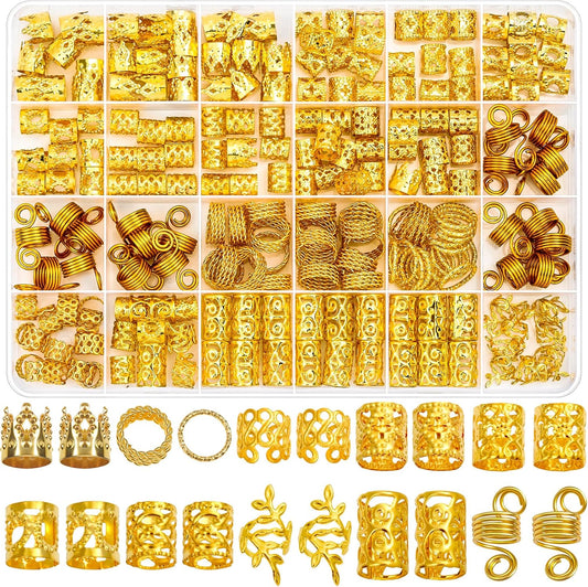 Lucomb gold hair jewelry for braids 220 pieces set front view