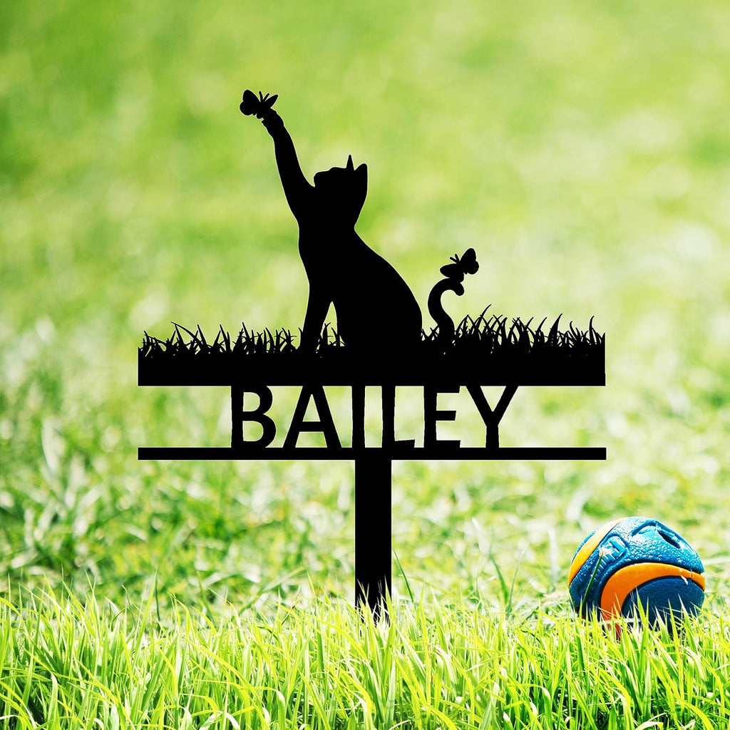 Custom Cat Name Memorial Grave Stake Marker, Personalized Floral Cat Memorial Grave Marker, Customized Flowers Butterfly Cat Memorial Stake Outdoor Metal Grave Plaque Cat Memorial Statue - Image 12