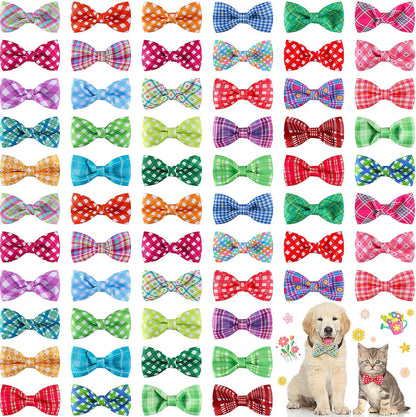 Silkfly Spring Plaid Dog Collar Bow Ties 60 piece assortment package front display