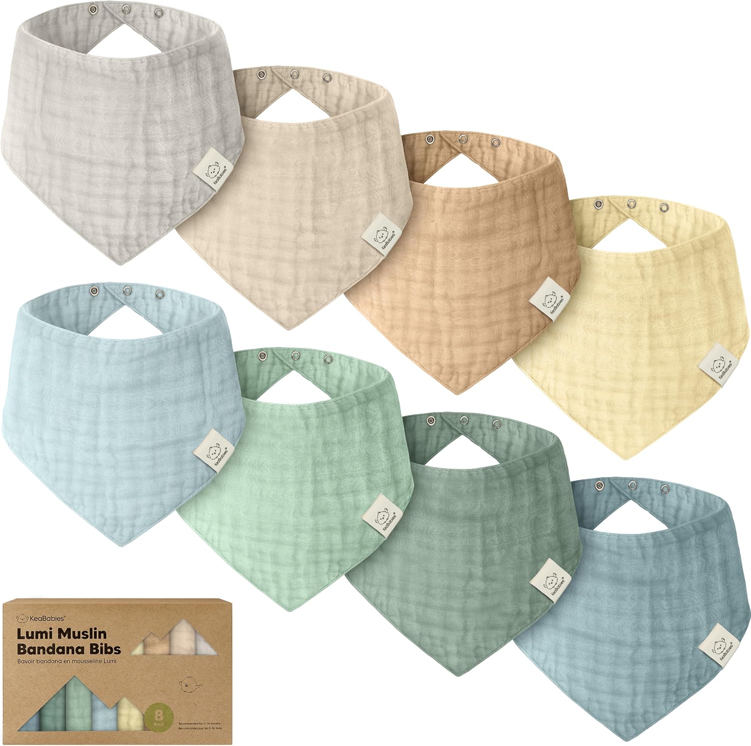 KeaBabies 8-Pack Muslin Bandana Bibs Mirage front view