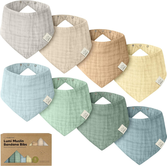 KeaBabies 8-Pack Muslin Bandana Bibs Mirage front view