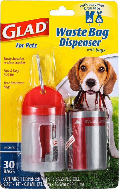 Glad For Pets leak protection waste bags being pulled apart easily at the perforated edge.