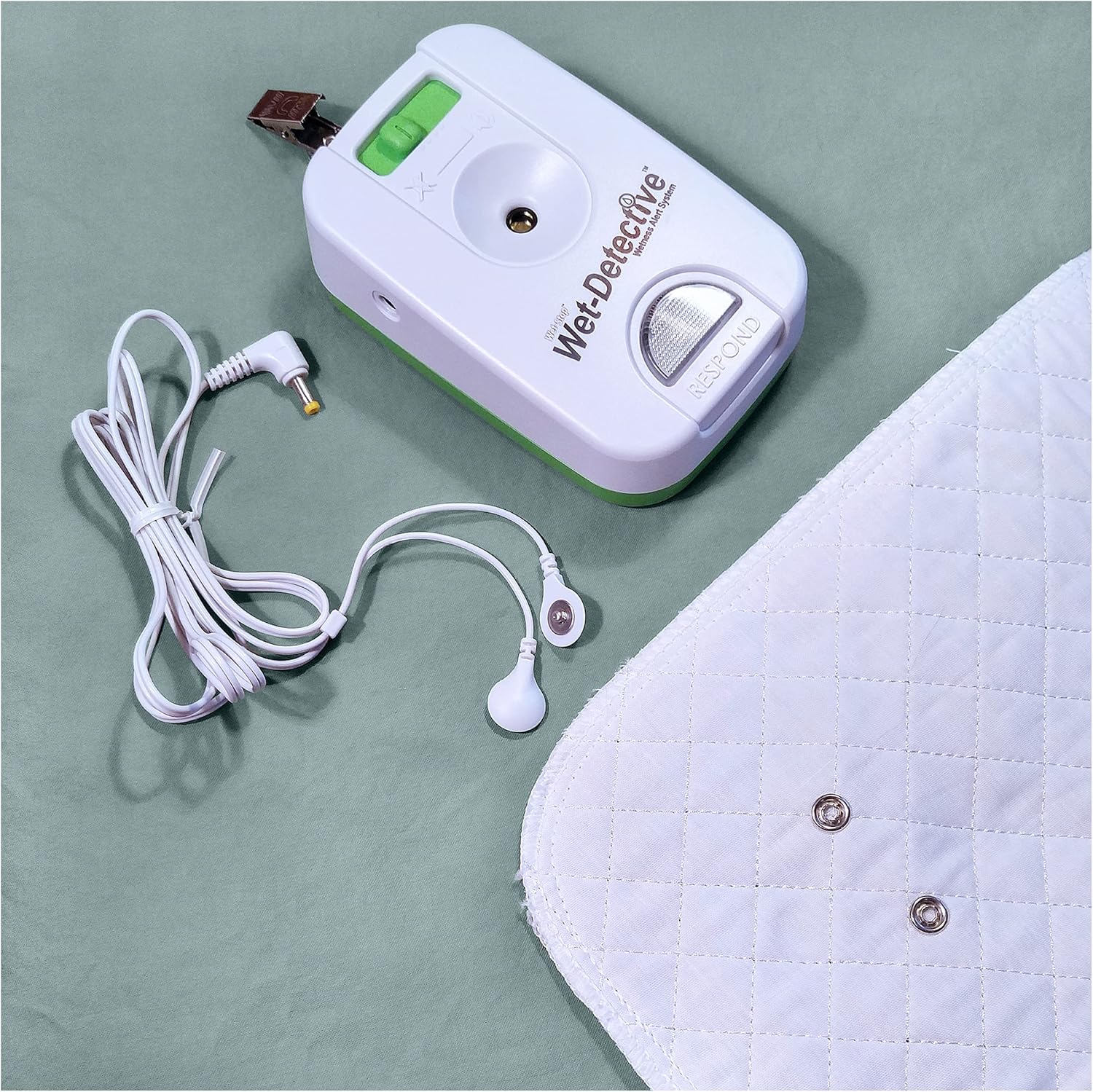 Wet-Stop Wet Detective Bedwetting Kit front view with alarm unit and sensor pad.