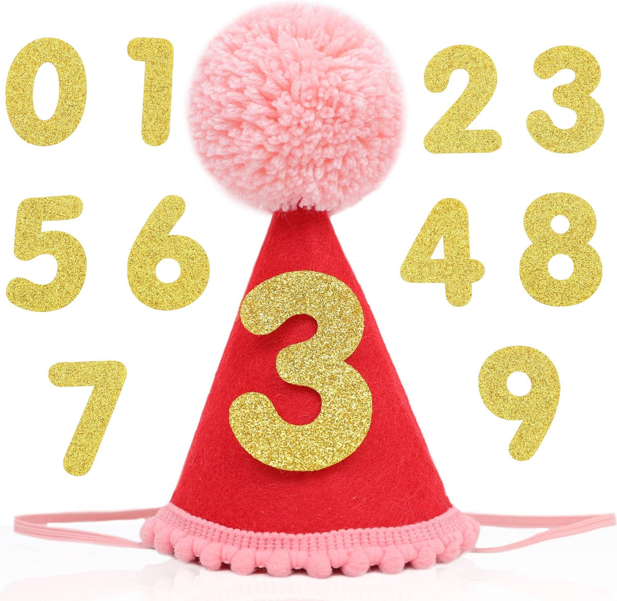 Pet Birthday Hat with Interchangeable Numbers 1-10 | Adjustable Pet Party Cone Hat for Dogs & Cats | Puppy Birthday Photo Props for 1st to 10th Birthday Celebrations (Pink Birthday Pet Hat) - Image 13