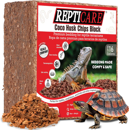 Gro-Med ReptiCare compressed coconut chip substrate block front view for terrarium bedding.