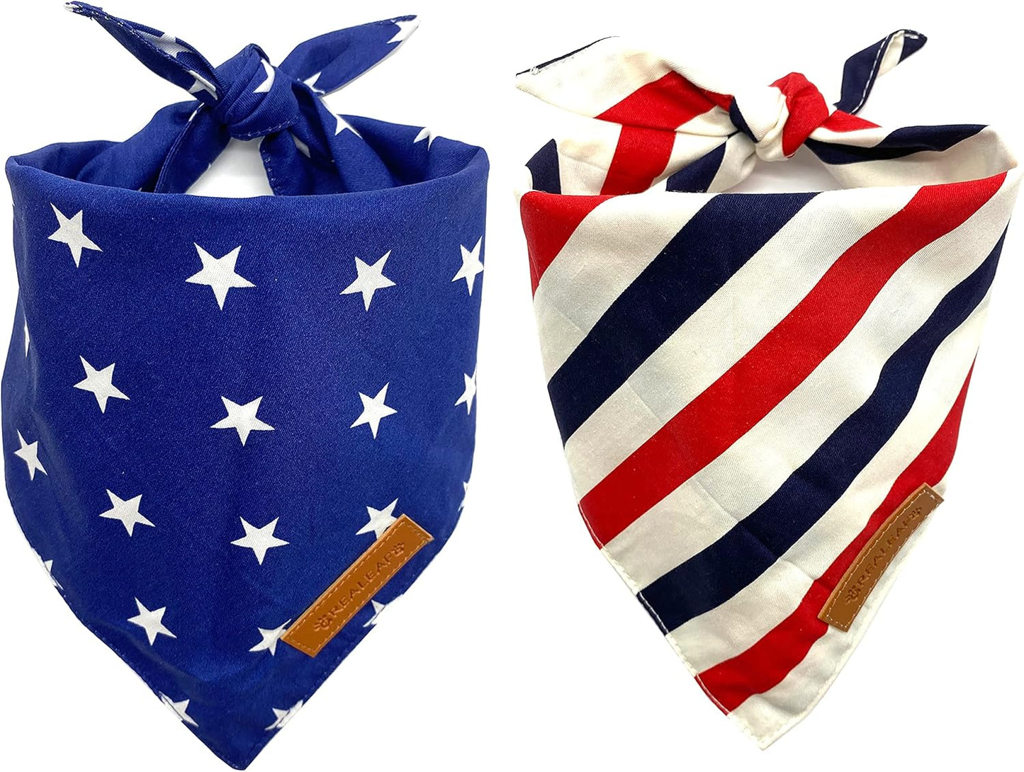 Realeaf 4th of July Dog Bandanas front view on a golden retriever