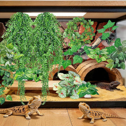 Artificial trunk and foliage for bearded dragon habitat