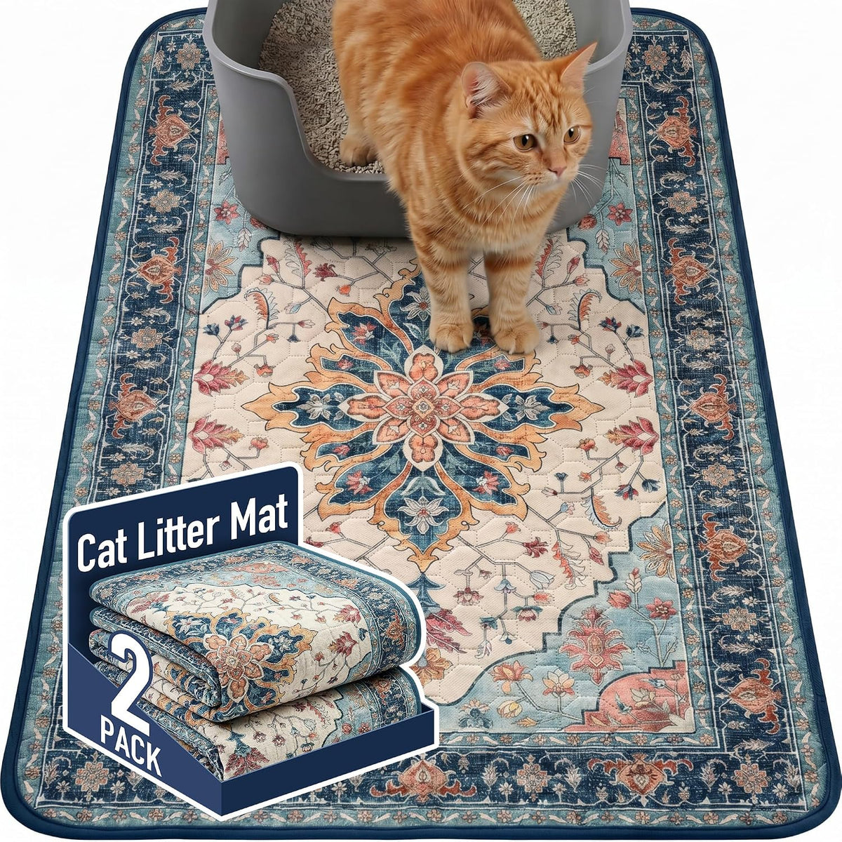 Hompet Cat Litter Mat 2 Pack, 18x28 Machine Washable Trapping Mats for Cats, Super Absorbent & Urine-Proof Cat Litter Box Mat for Floor, Waterproof & Non Slip Kitty Litter Rug - Image 10