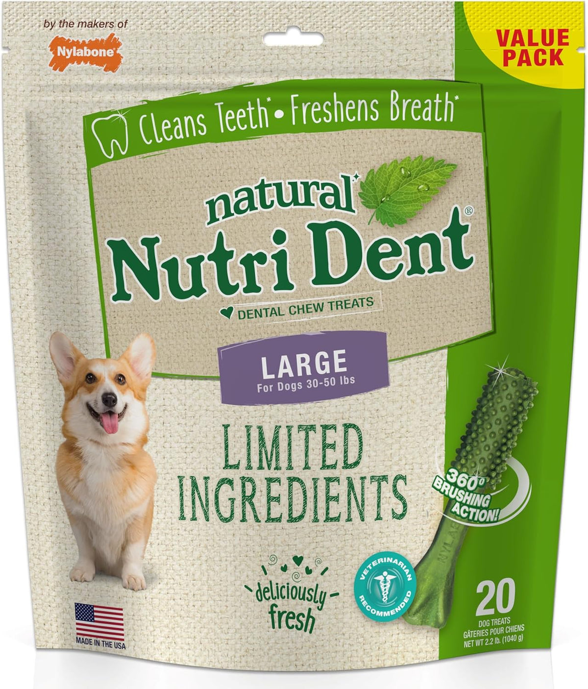 Nylabone Nutri Dent Dog Dental Chews - Natural Dog Teeth Cleaning & Breath Freshener - Dental Treats for Dogs - Filet Mignon Flavor, Large (20 Count) - Image 13