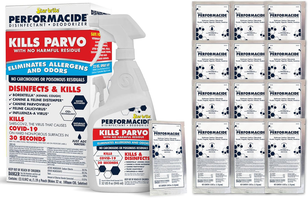 PERFORMACIDE No-Rinse Disinfectant / Deodorizer for Pet Surfaces | Kills Parvovirus, Ringworm, Feline Calicivirus, Avian Influenza (Bird Flu) Eco Friendly, Naturally Dissipates, Refillable, 32 OZ Kit - Image 9