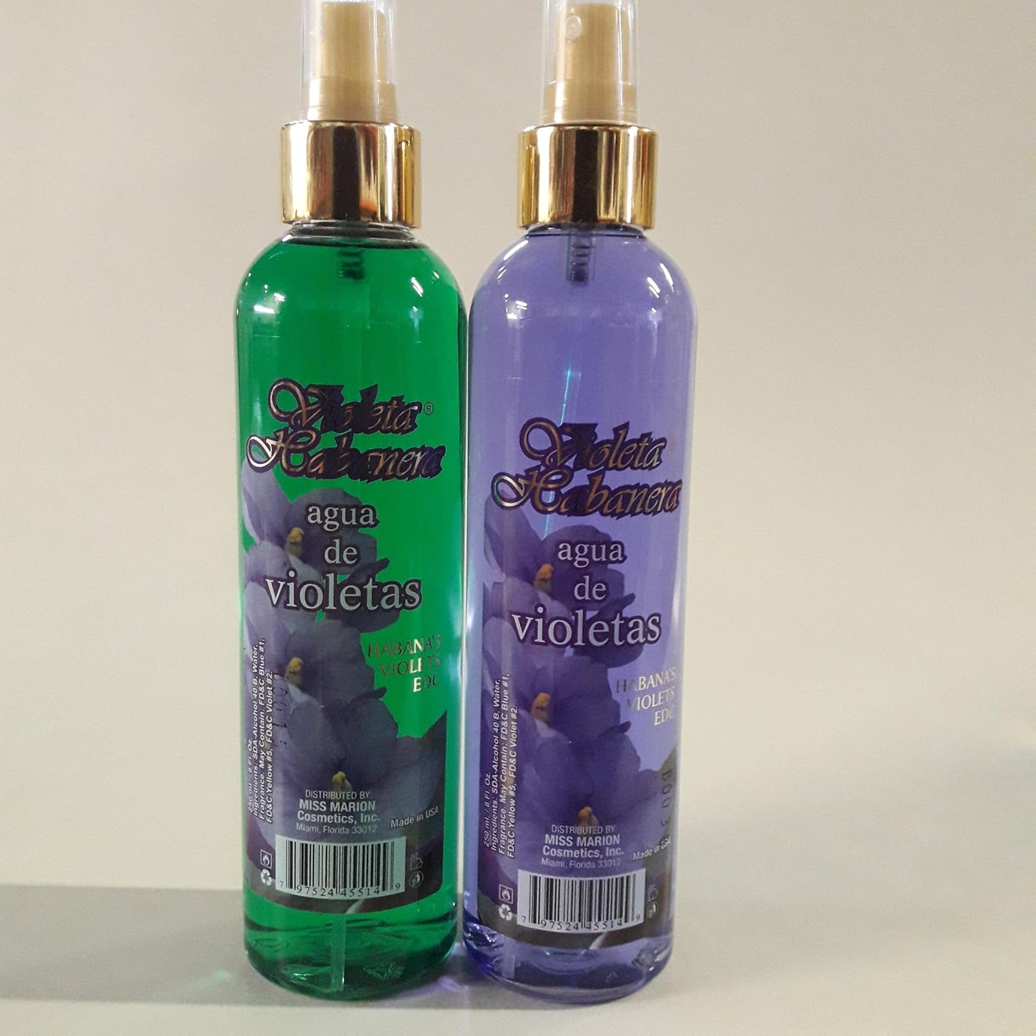 Violeta Habanera Agua de Violetas Cologne Spray Two Pack front view showcasing the classic purple liquid fragrance