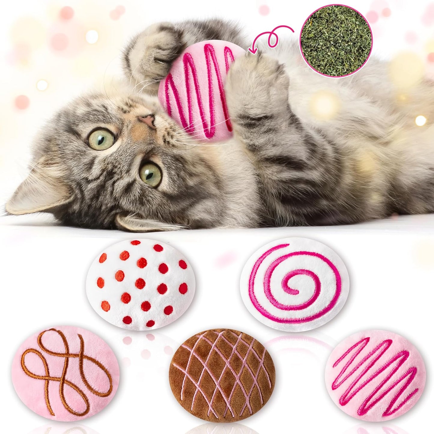 MALLMALL6 6Pcs Frosted Animal Cookie Catnip Crinkle Paper Sound Toys Gift for Cat, Catmint Teething Chew Kick Interactive Toy for Indoor Cats, Soft Candy Pet Presents Supplies for Kitten Lover - Image 12