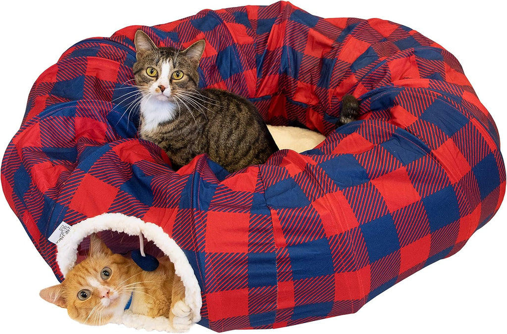 Kitty City Large Cat Tunnel Bed, 2-in-1 Zip-Together Cat Play Tunnel & Plush Nap Bed, Pop-Up Indoor Cat Toy with Hanging Toys, Collapsible Design - White - Image 10