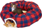 Kitty City Large Cat Tunnel Bed, 2-in-1 Zip-Together Cat Play Tunnel & Plush Nap Bed, Pop-Up Indoor Cat Toy with Hanging Toys, Collapsible Design - White - Image 10
